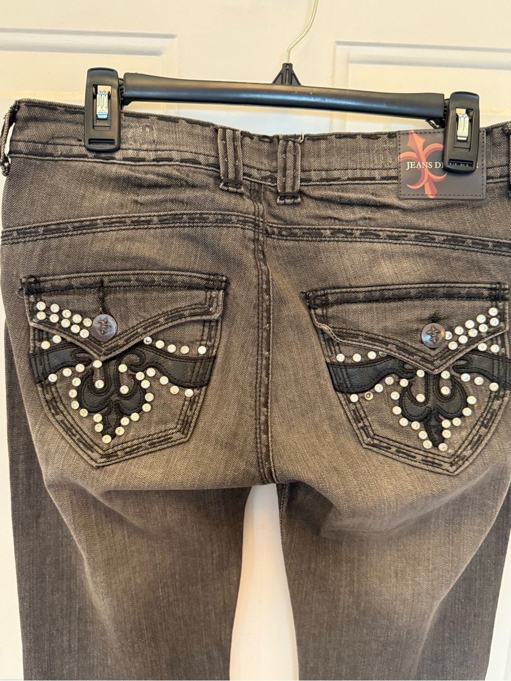 Jeans De Fleur Boot Cut Jeans in Gray with Studded Pocket Detail